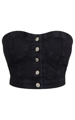 Black Button Through Denim Top