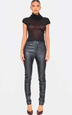 Black Button Up Faux Leather Skinny Pants