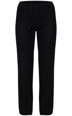 Black Cable Knit Drawstring Waist Pants