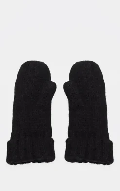 Black Cable Knit Mittens