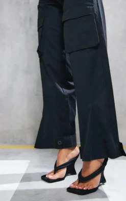 Black Cargo Bandeau Pocket Detail Frill Waist Jumpsuit