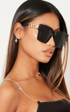 Black Chain Detail Oversized Square Sunglasses