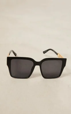 Black Chain Detail Oversized Square Sunglasses