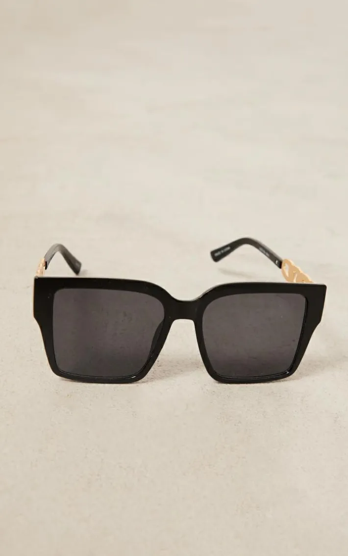 Black Chain Detail Oversized Square Sunglasses