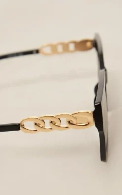 Black Chain Detail Oversized Square Sunglasses