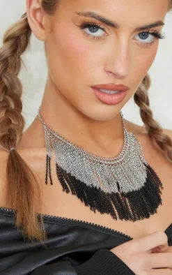 Black Chainmail Tassel Necklace