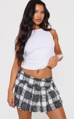 Black Checkered Distressed Micro Mini Skater Skirt