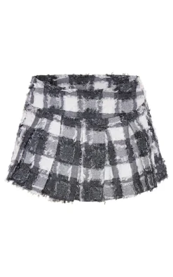 Black Checkered Distressed Micro Mini Skater Skirt