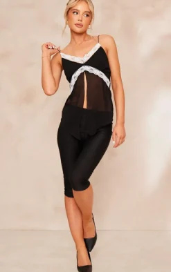 Black Chiffon Contrast Late Strappy Cami Top