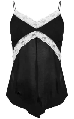 Black Chiffon Contrast Late Strappy Cami Top