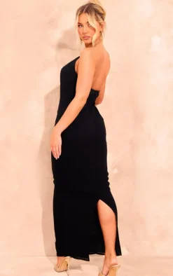 Black Chiffon Cut Out Halterneck Maxi Dress