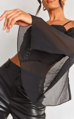 Black Chiffon Drape Hook And Eye Flare Sleeve Corset