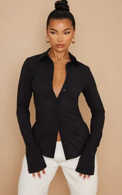 Black Chiffon Fitted Shirt