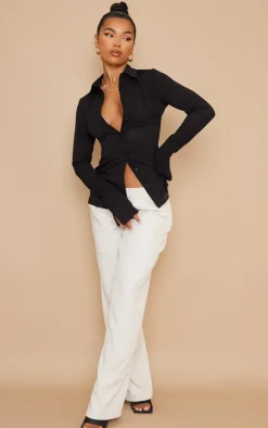 Black Chiffon Fitted Shirt