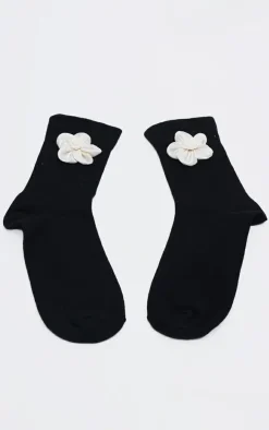 Black Chiffon Flower Detail Socks
