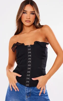 Black Chiffon Frill Hook And Eye Bandeau Corset