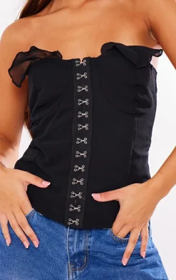 Black Chiffon Frill Hook And Eye Bandeau Corset