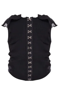 Black Chiffon Frill Hook And Eye Bandeau Corset