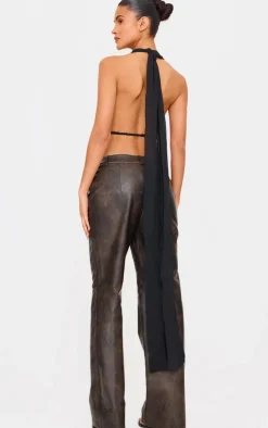 Black Chiffon Plunge Backless Long Top