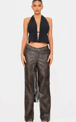 Black Chiffon Plunge Backless Long Top