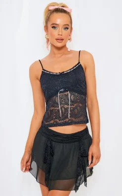 Black Chiffon Ruffle Detail Flippy Mini Skirt