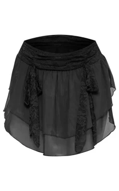 Black Chiffon Ruffle Detail Flippy Mini Skirt