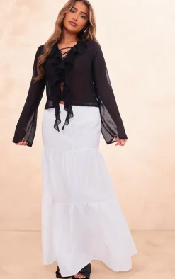 Black Chiffon Ruffle Lace Up Front Shirt