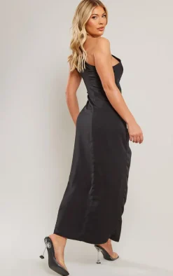 Black Chiffon Twist Detail One Shoulder Cut Out Midaxi Dress