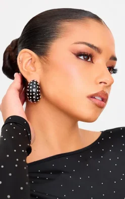 Black Chunky Diamante Hoop Earrings