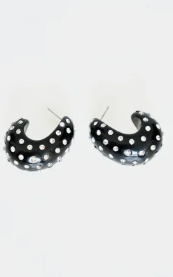 Black Chunky Diamante Hoop Earrings