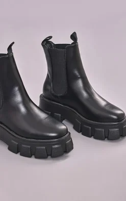 Black Chunky Extreme Cleated Chelsea Ankle Boots