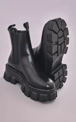 Black Chunky Extreme Cleated Chelsea Ankle Boots