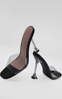 Black Clear Heel Mule Sandals