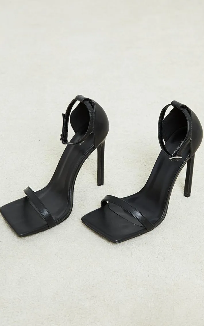 Black Clover Barely There Strappy Squared Toe Heeled Sandals