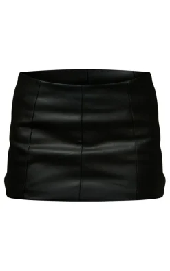 Black Coated Denim Low Rise Mini Skirt