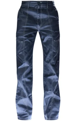 Black Coated Denim Stitch Detail Straight Leg Jeans