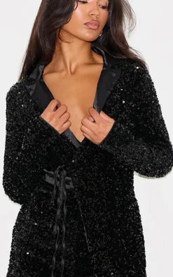 Black Collar Detail Sequin Romper