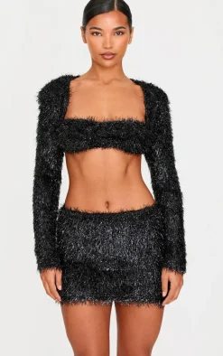 Black Confetti Look Long Sleeve Crop Top