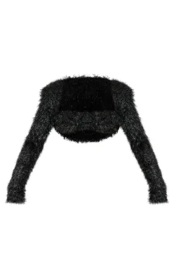 Black Confetti Look Long Sleeve Crop Top