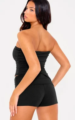 Black Contour Jersey Asymmetric Hem Bandeau Top