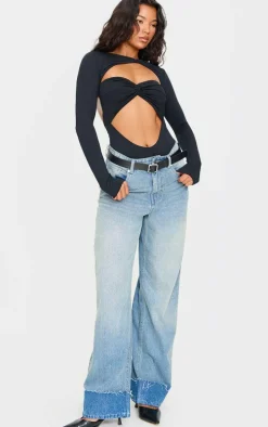 Black Contour Jersey Cut Out Bodysuit