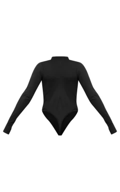 Black Contour Zip Up High Neck Bodysuit