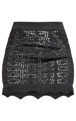 Black Contrast Crochet Knit Mini Skirt