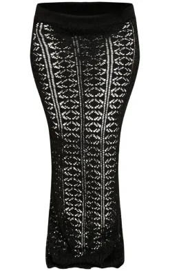 Black Contrast Crochet Knit Maxi Skirt