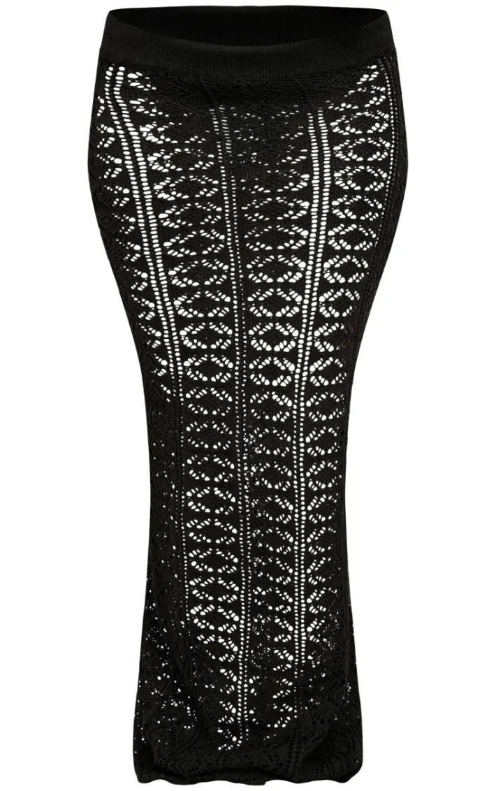 Black Contrast Crochet Knit Maxi Skirt
