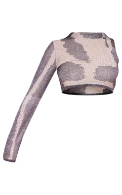 Black Contrast Glitter Knit One Shoulder Top