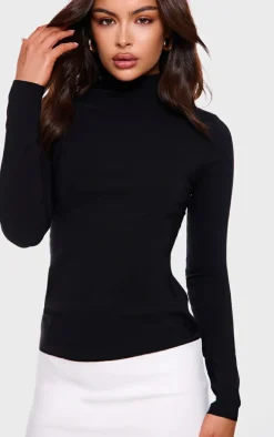 Black Contrast Hem High Neck Bodycon Dress