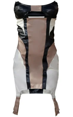 Black Contrast Panel Faux Leather Bodycon Dress