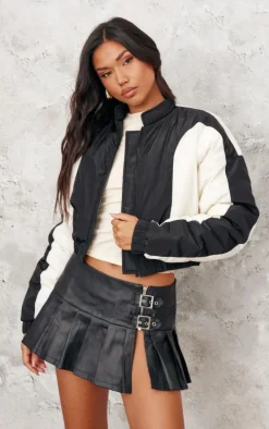 Black Contrast Panel Lightweight Puffer Jacket