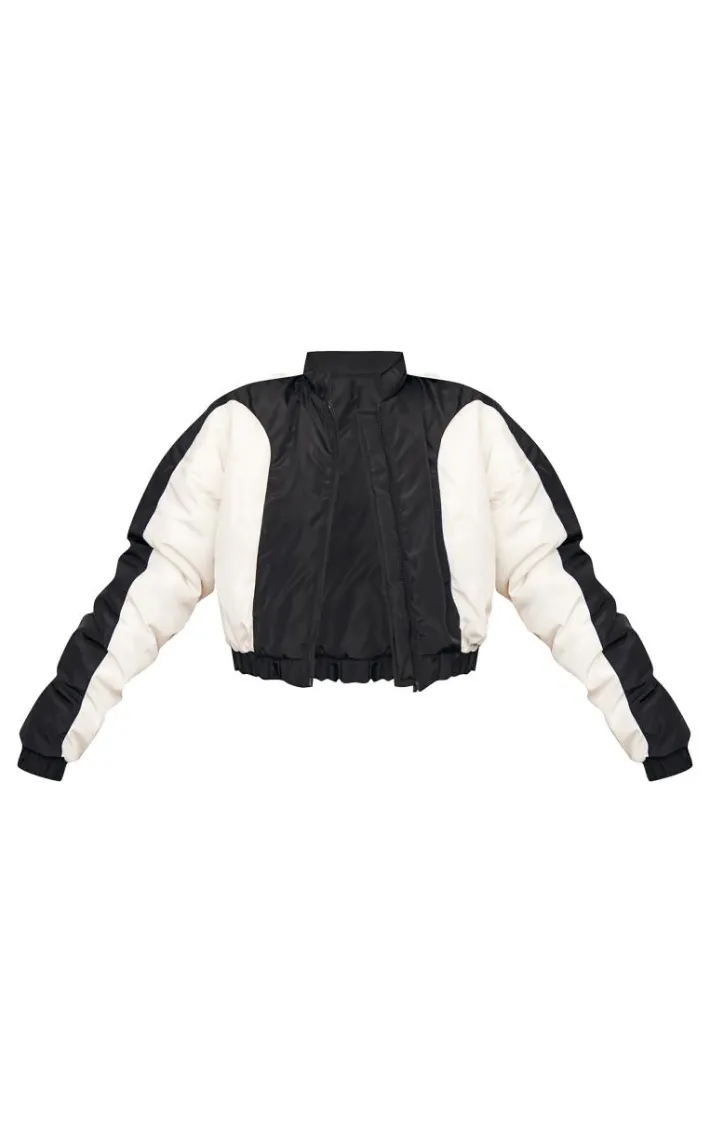 Black Contrast Panel Lightweight Puffer Jacket